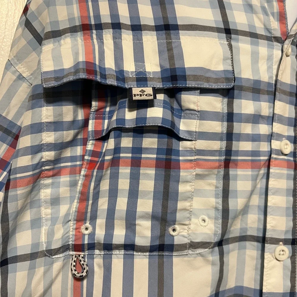 Columbia PFG Super Bahama Long Sleeve Shirt Men's Size Large Plaid Fishing